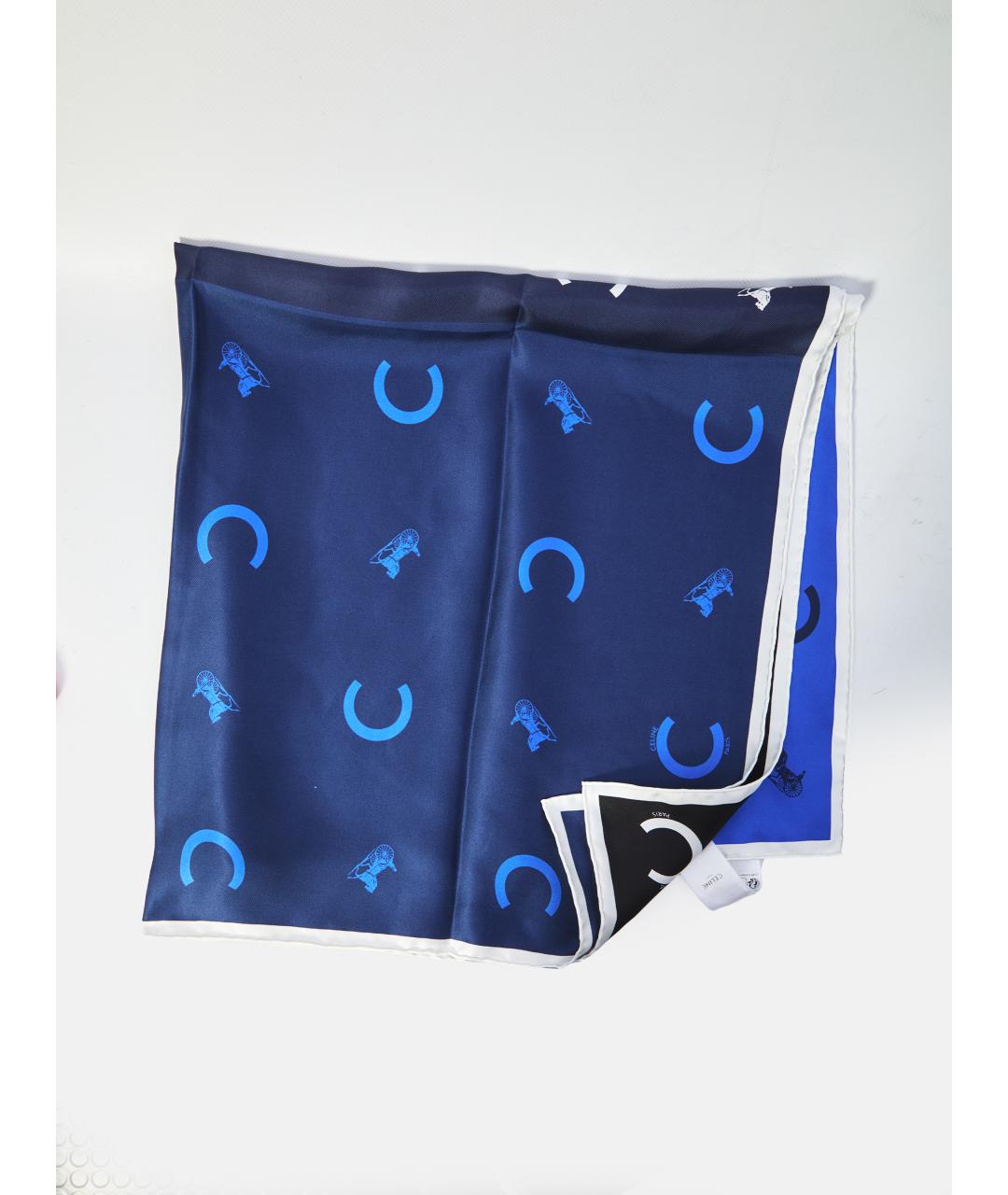 CELINE Синий шелковый платок, фото 2