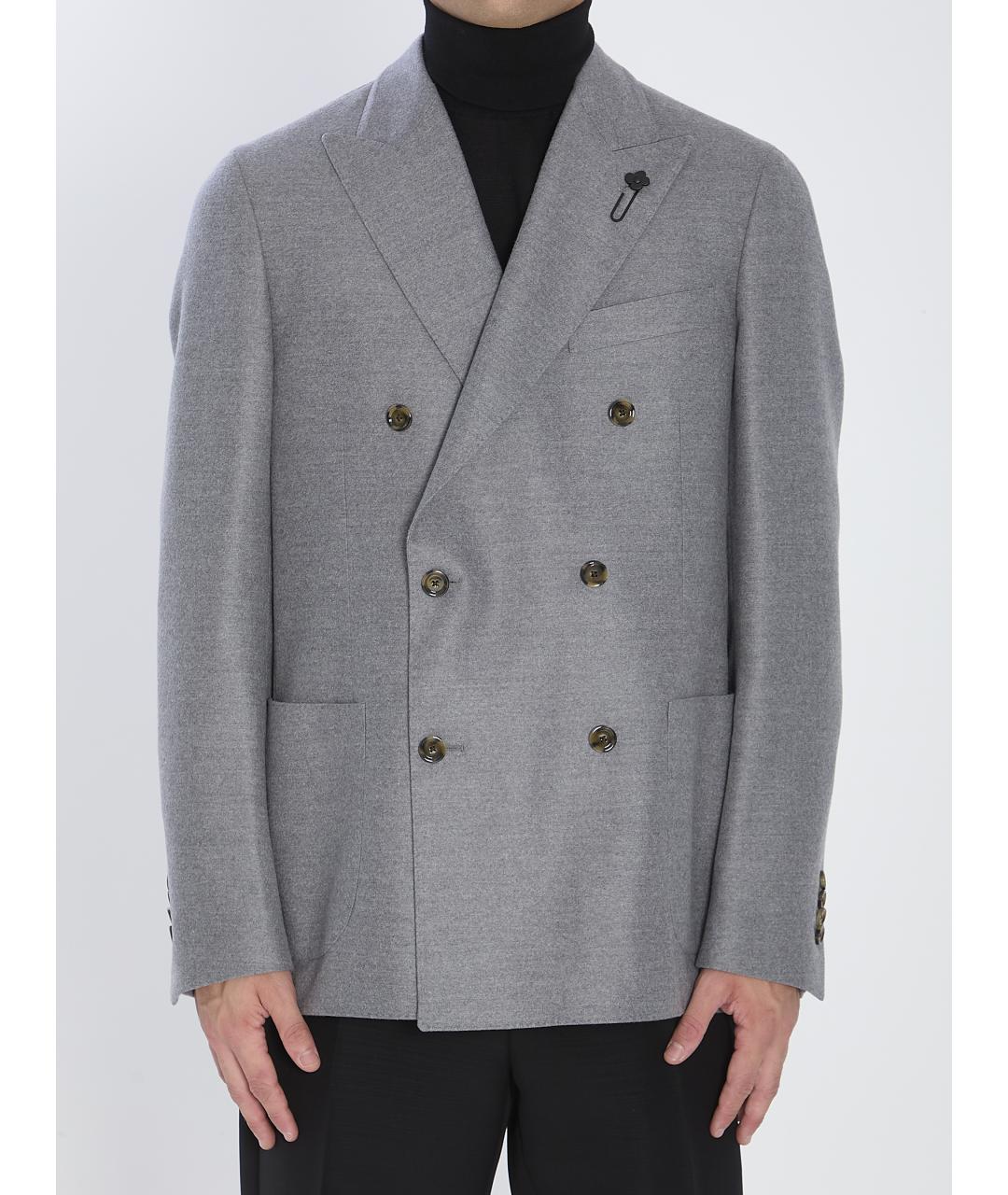 LARDINI Серый шерстяной пиджак, фото 5