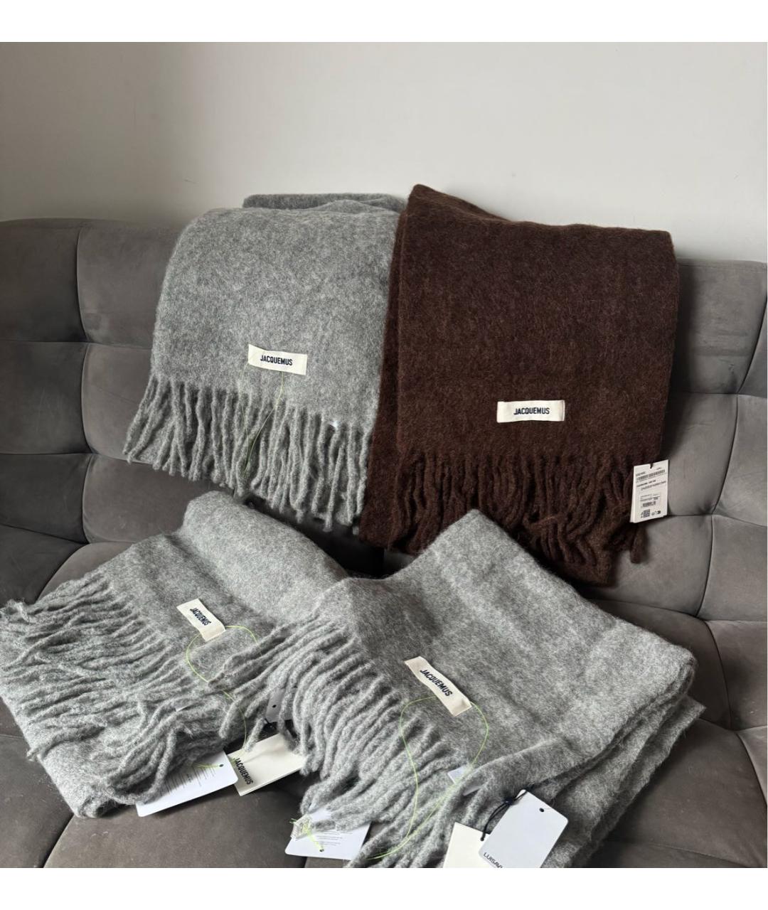 JACQUEMUS Серый шерстяной шарф, фото 3