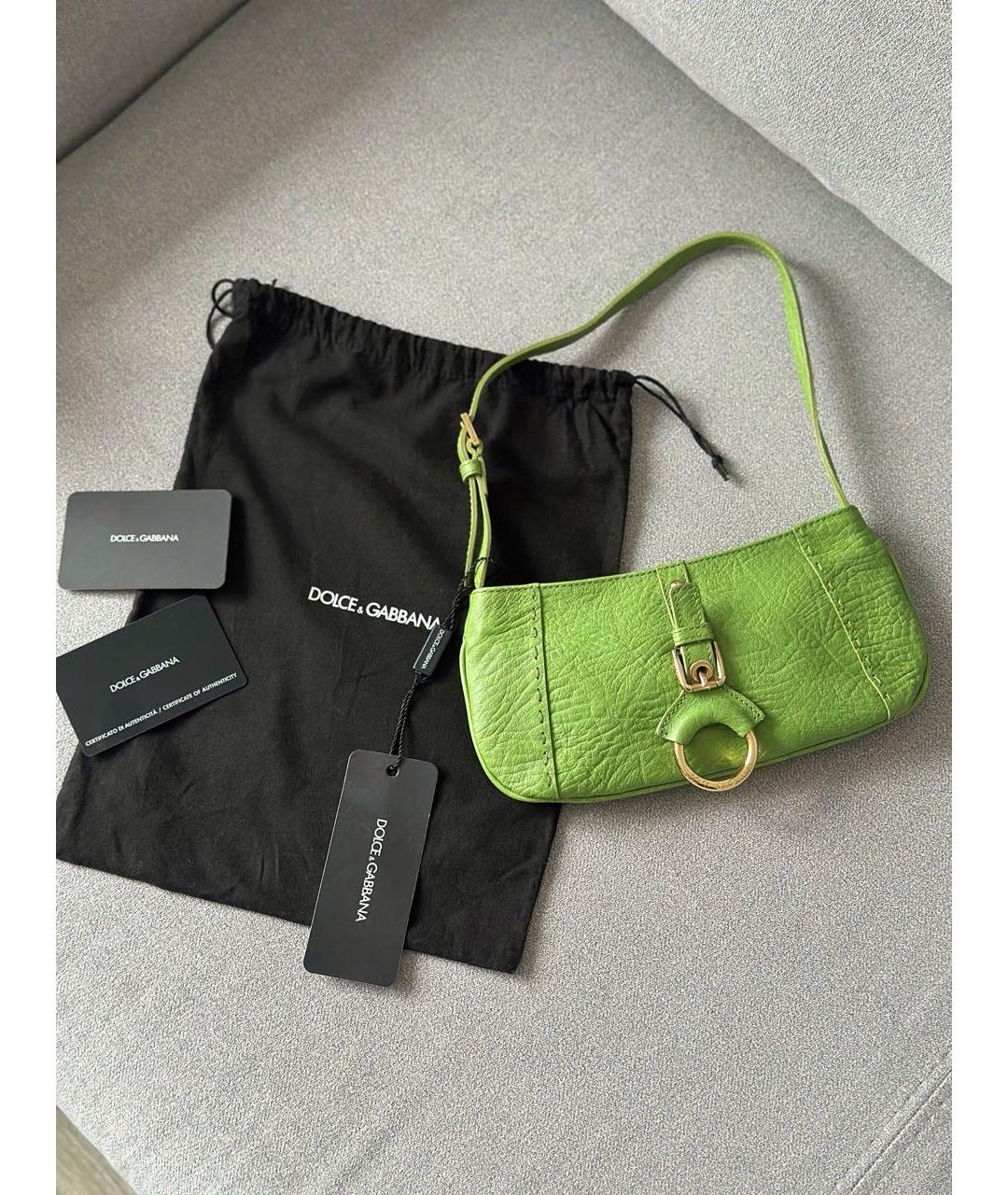 DOLCE&GABBANA Зеленая кожаная сумка с короткими ручками, фото 2