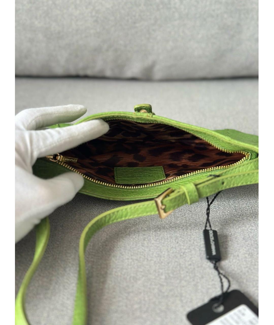 DOLCE&GABBANA Зеленая кожаная сумка с короткими ручками, фото 6