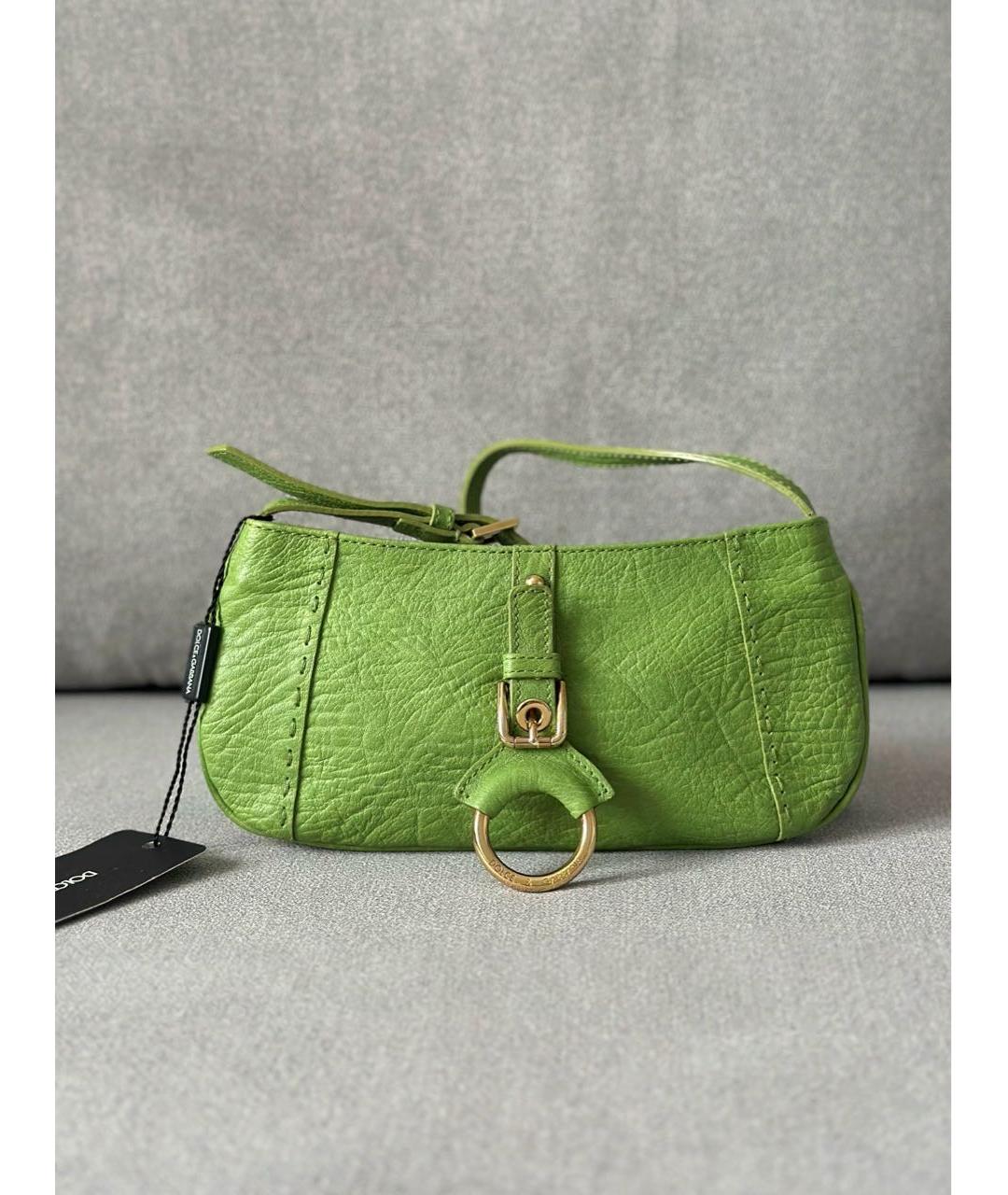 DOLCE&GABBANA Зеленая кожаная сумка с короткими ручками, фото 3