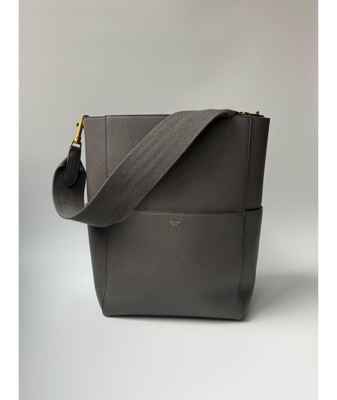 CELINE Серая кожаная сумка через плечо, фото 9