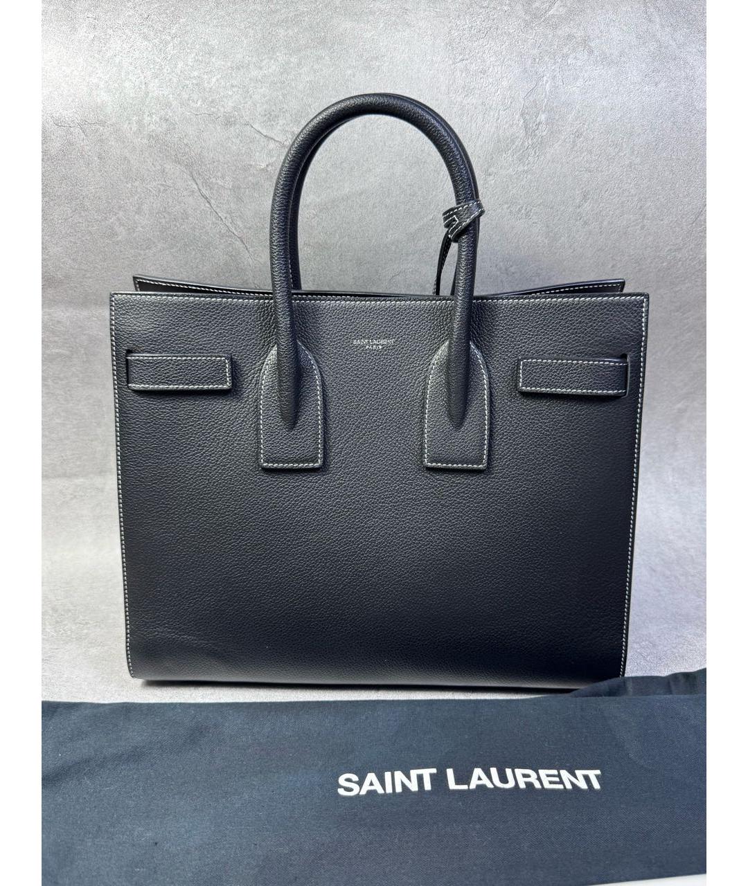 SAINT LAURENT Черная кожаная сумка с короткими ручками, фото 6
