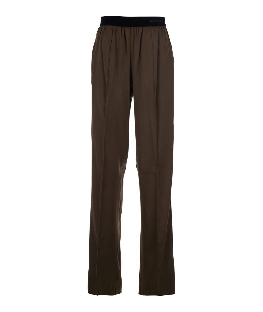 TOM FORD Коричневые шелковые прямые брюки, фото 1