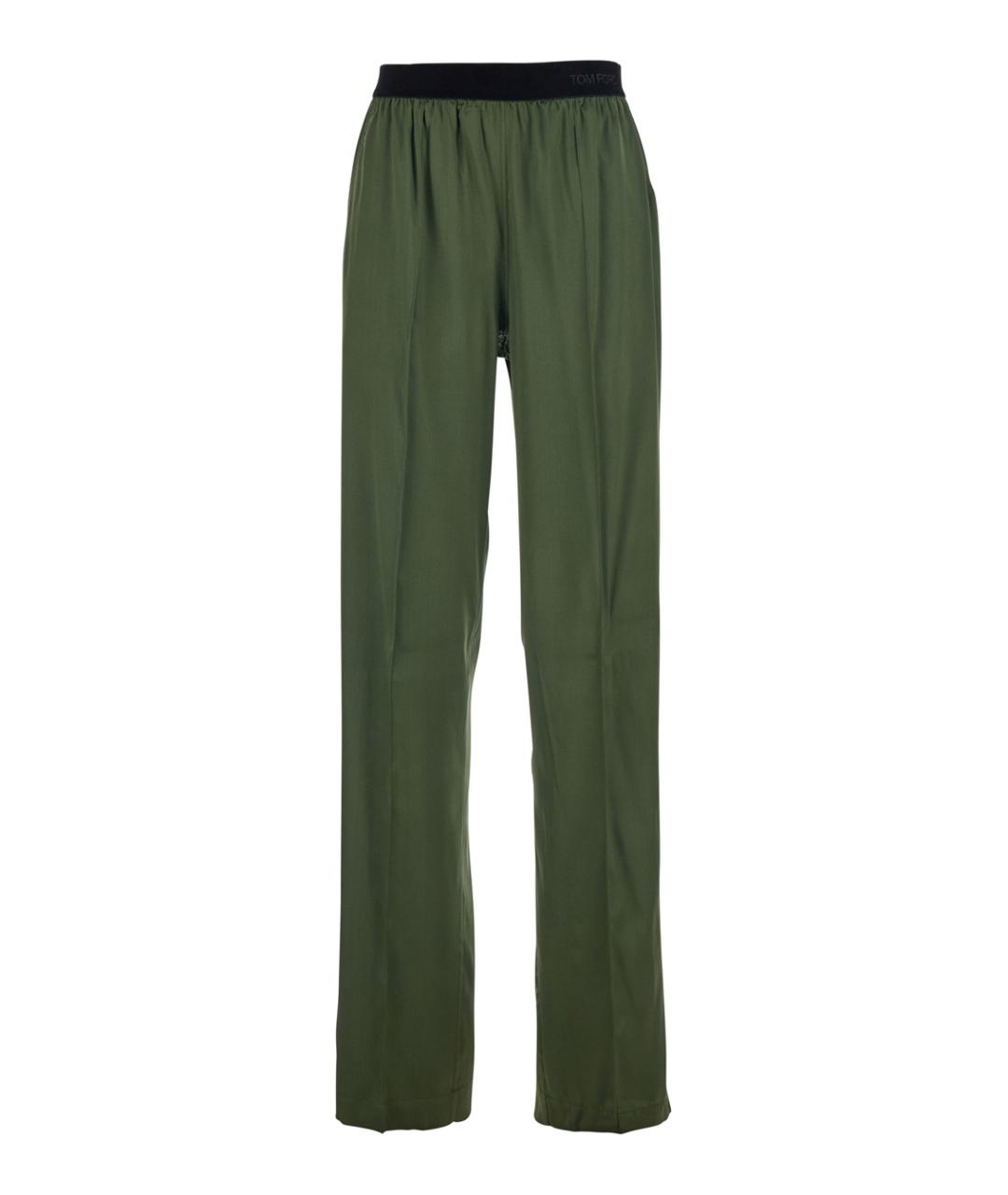 TOM FORD Зеленые шелковые прямые брюки, фото 1