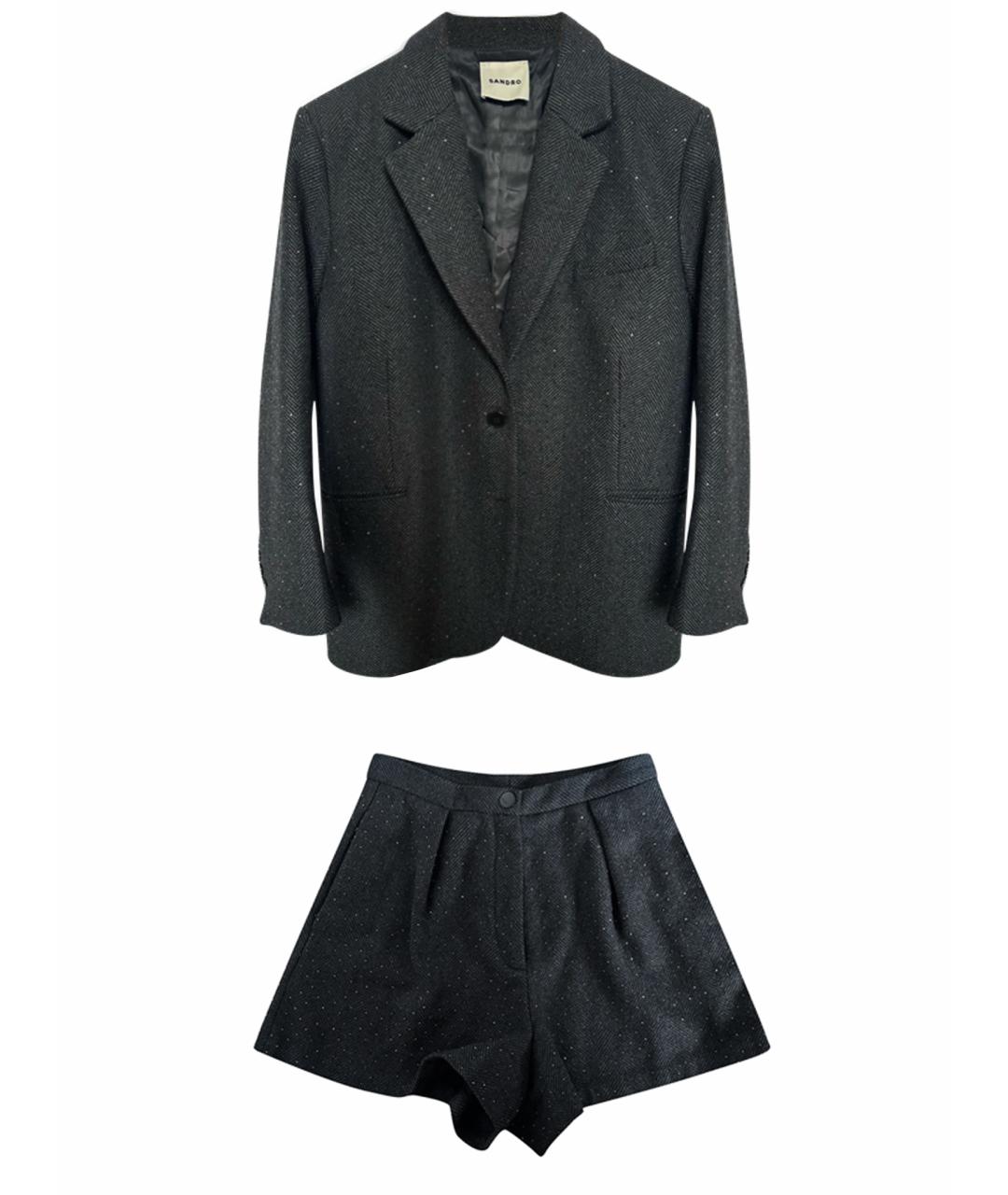 SANDRO Антрацитовый шерстяной костюм с юбками, фото 1