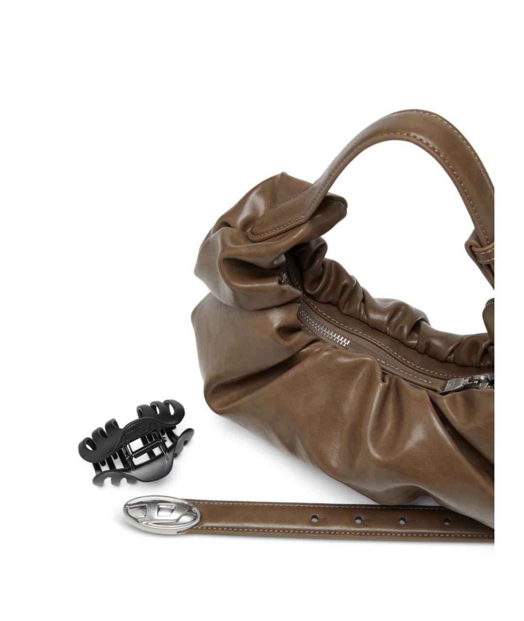 DIESEL Коричневая сумка с короткими ручками из искусственной кожи, фото 4