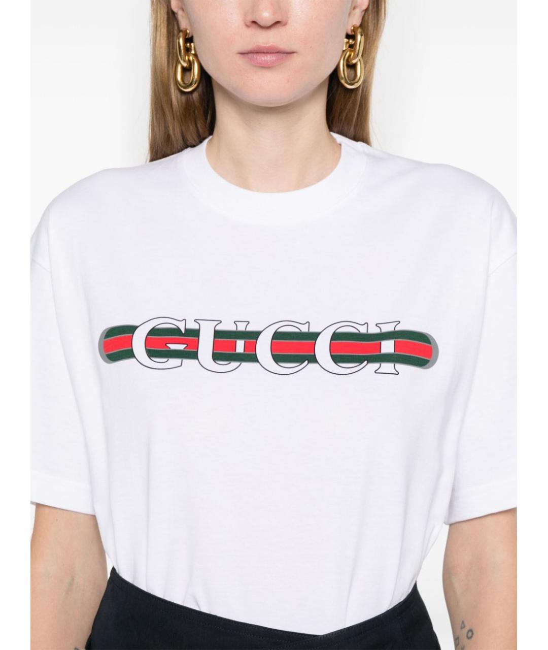 GUCCI Белая хлопковая футболка, фото 5