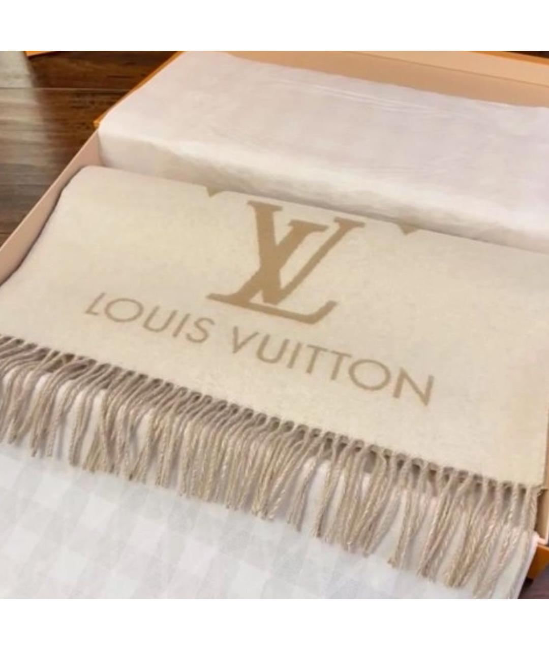LOUIS VUITTON Бежевый кашемировый шарф, фото 3