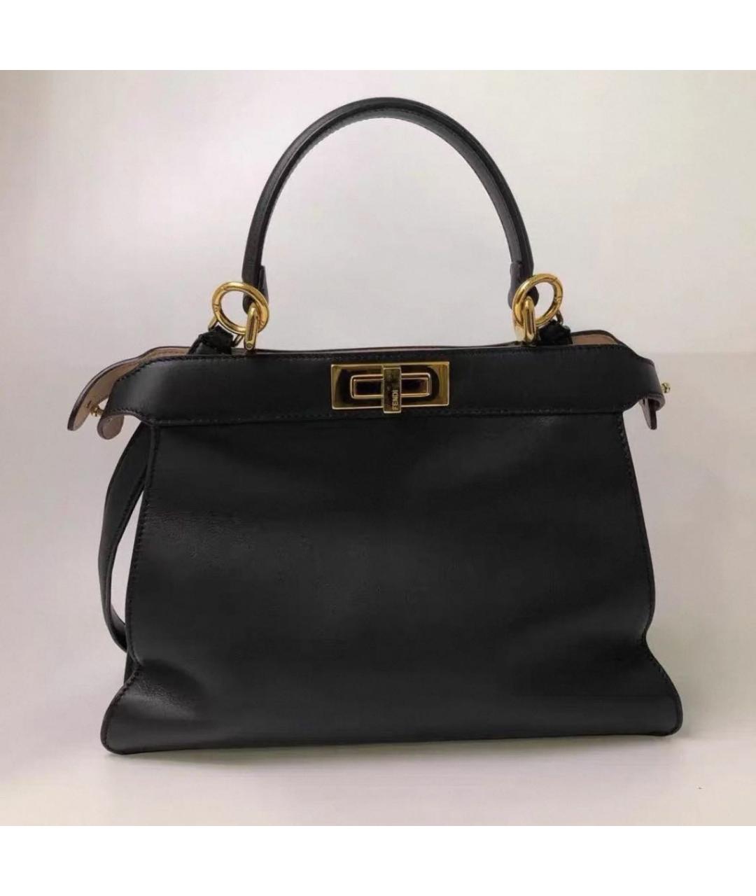 FENDI Черная кожаная сумка с короткими ручками, фото 2