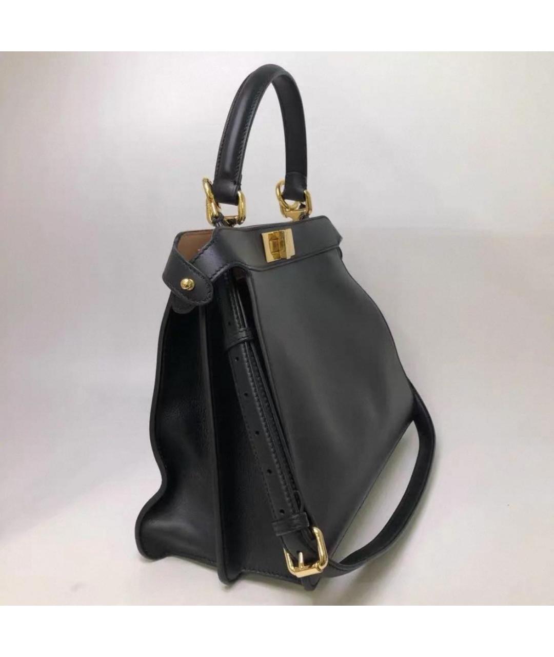 FENDI Черная кожаная сумка с короткими ручками, фото 5