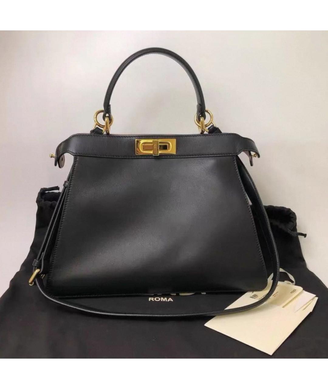 FENDI Черная кожаная сумка с короткими ручками, фото 8
