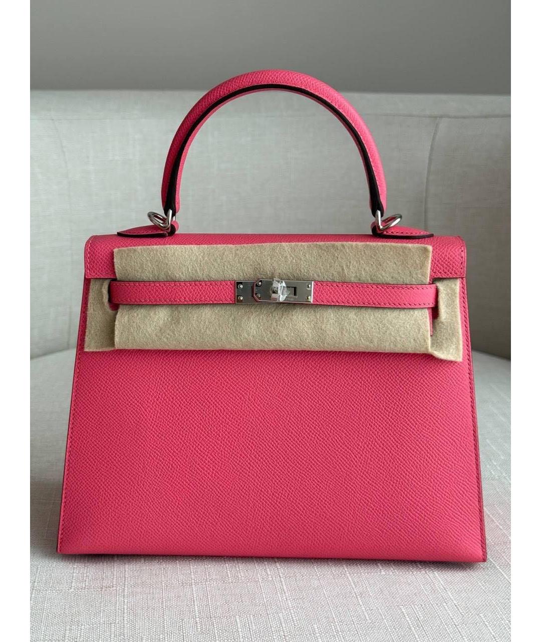 HERMES Розовая кожаная сумка с короткими ручками, фото 3