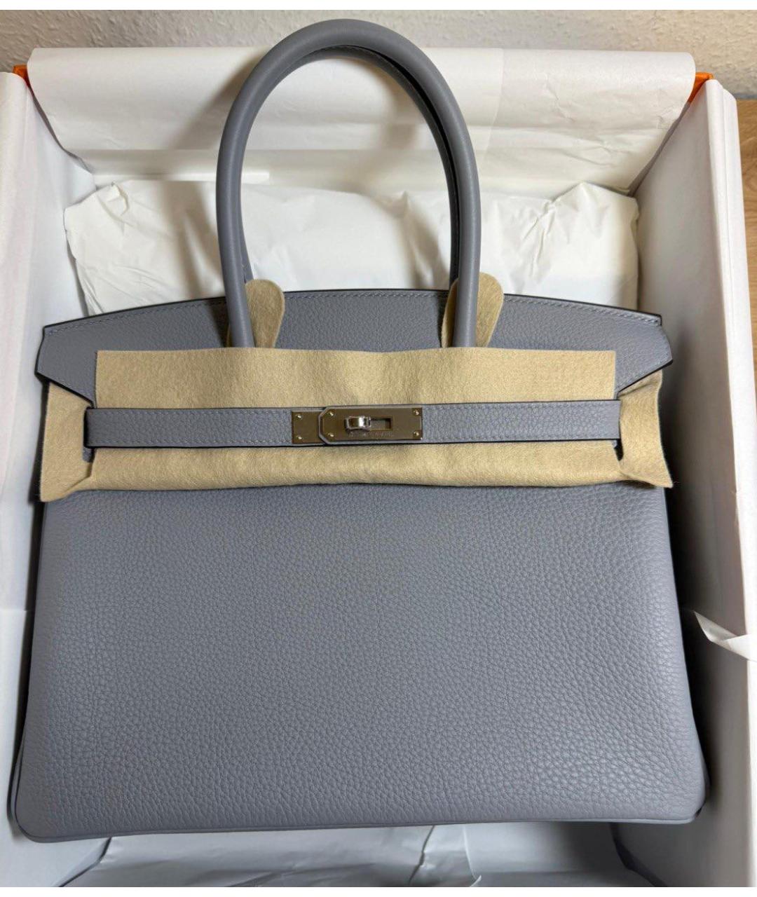 HERMES Серая кожаная сумка с короткими ручками, фото 2