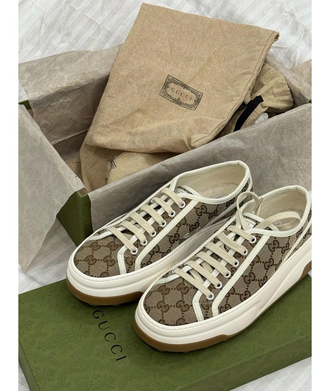 GUCCI Бежевые текстильные кеды, фото 6