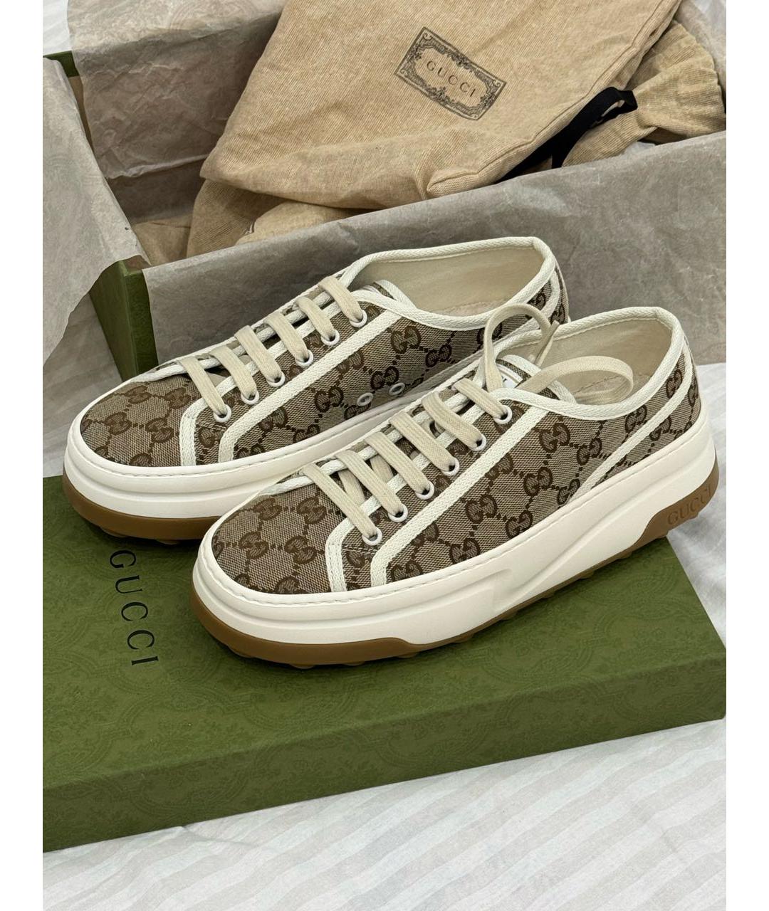 GUCCI Бежевые текстильные кеды, фото 9