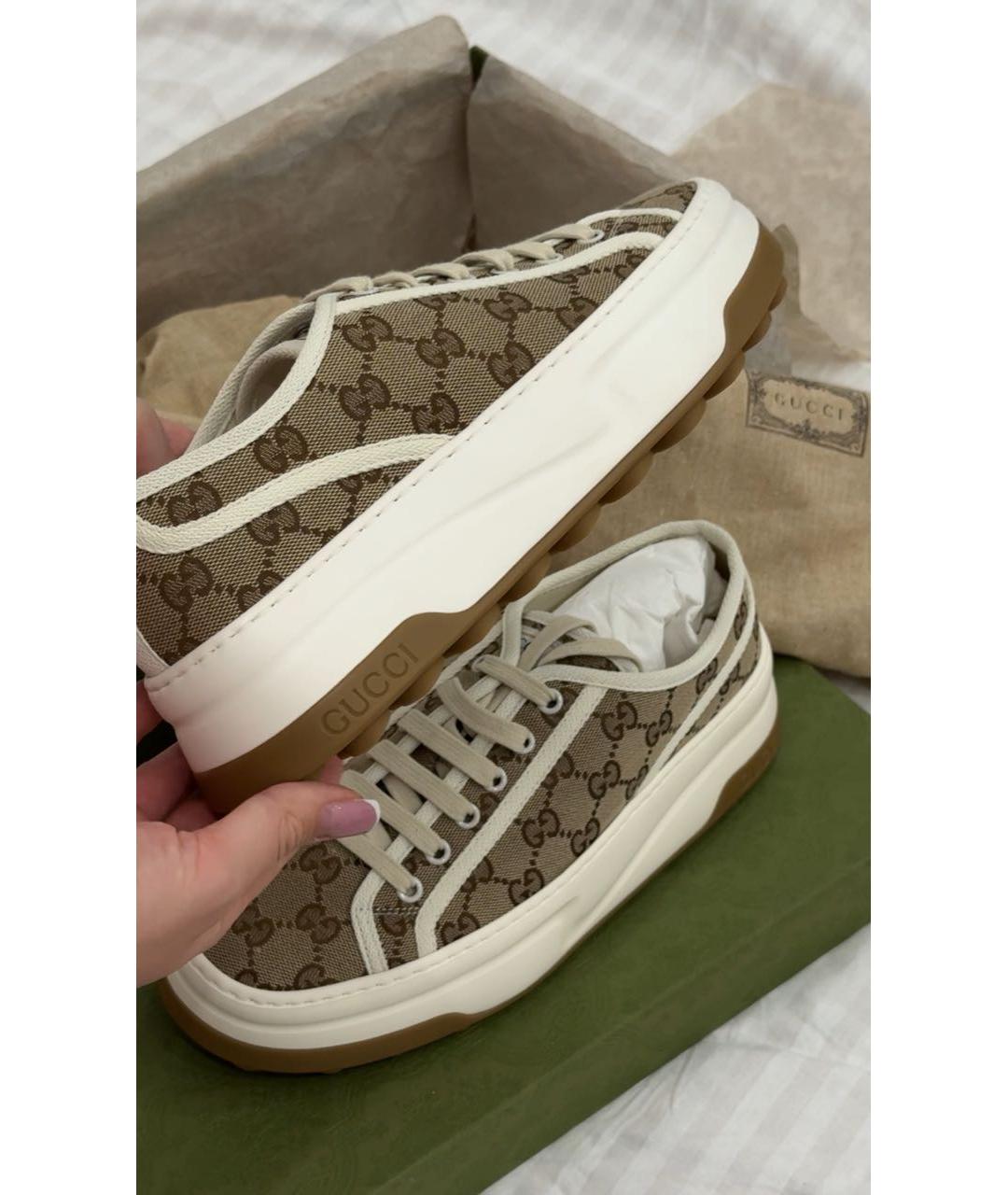 GUCCI Бежевые текстильные кеды, фото 7