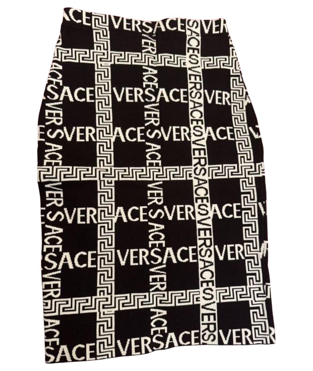 VERSACE Черная хлопко-эластановая юбка миди, фото 1