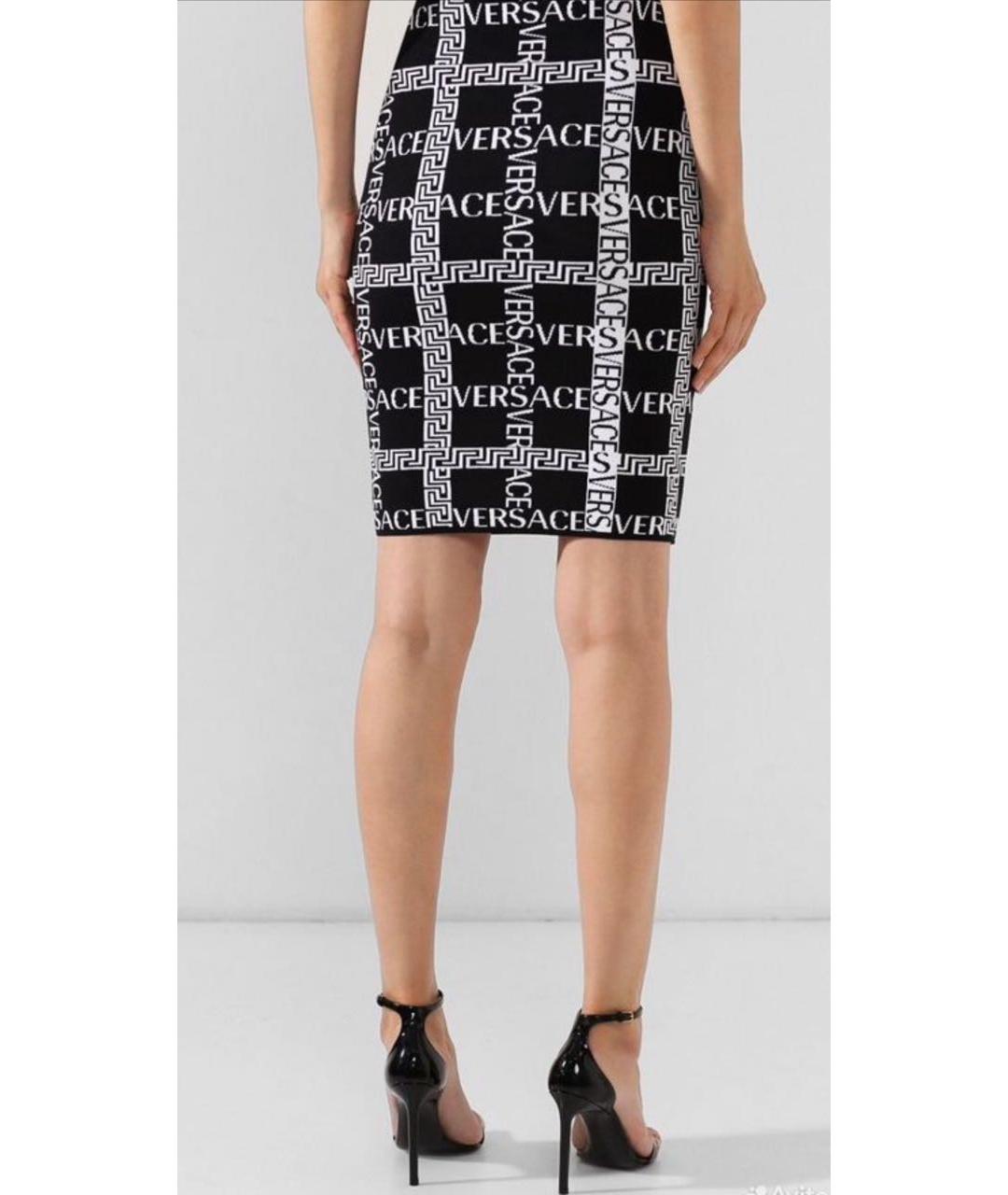 VERSACE Черная хлопко-эластановая юбка миди, фото 5