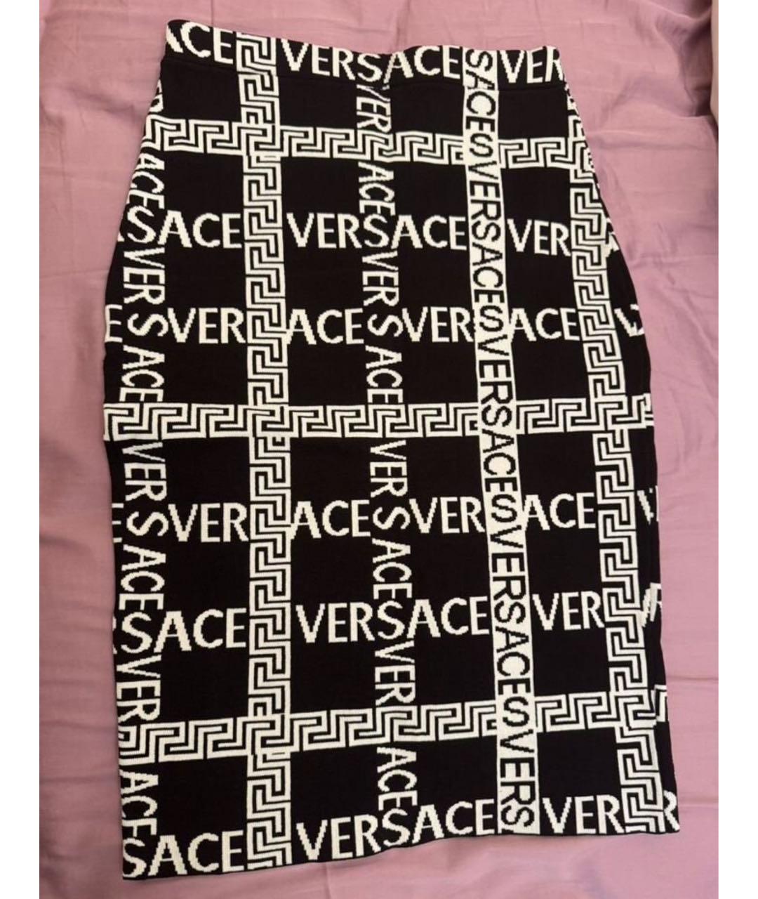 VERSACE Черная хлопко-эластановая юбка миди, фото 7