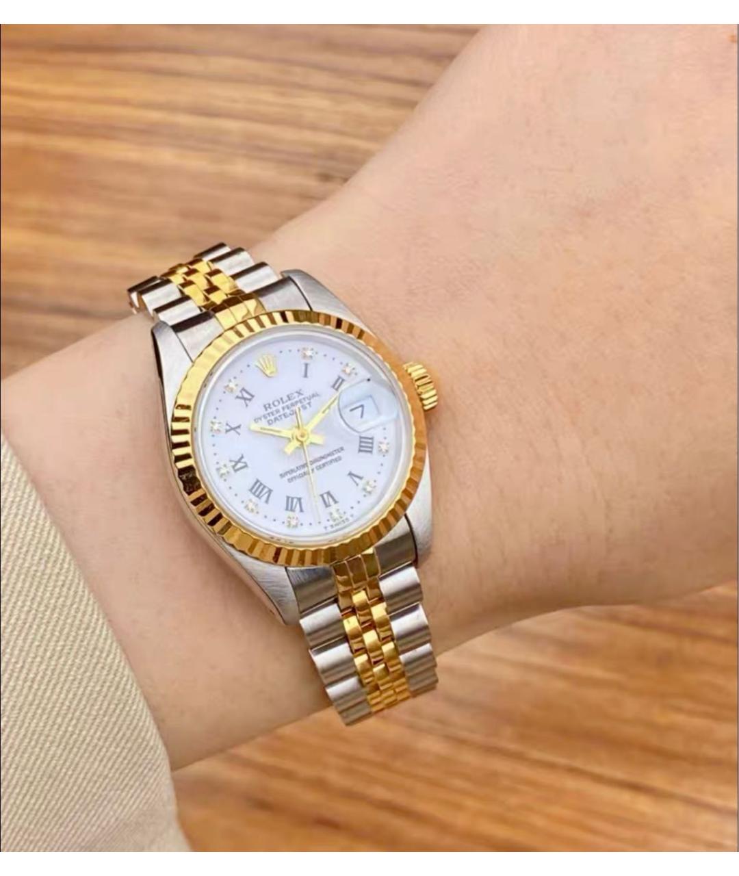 ROLEX Белые часы из желтого золота, фото 4