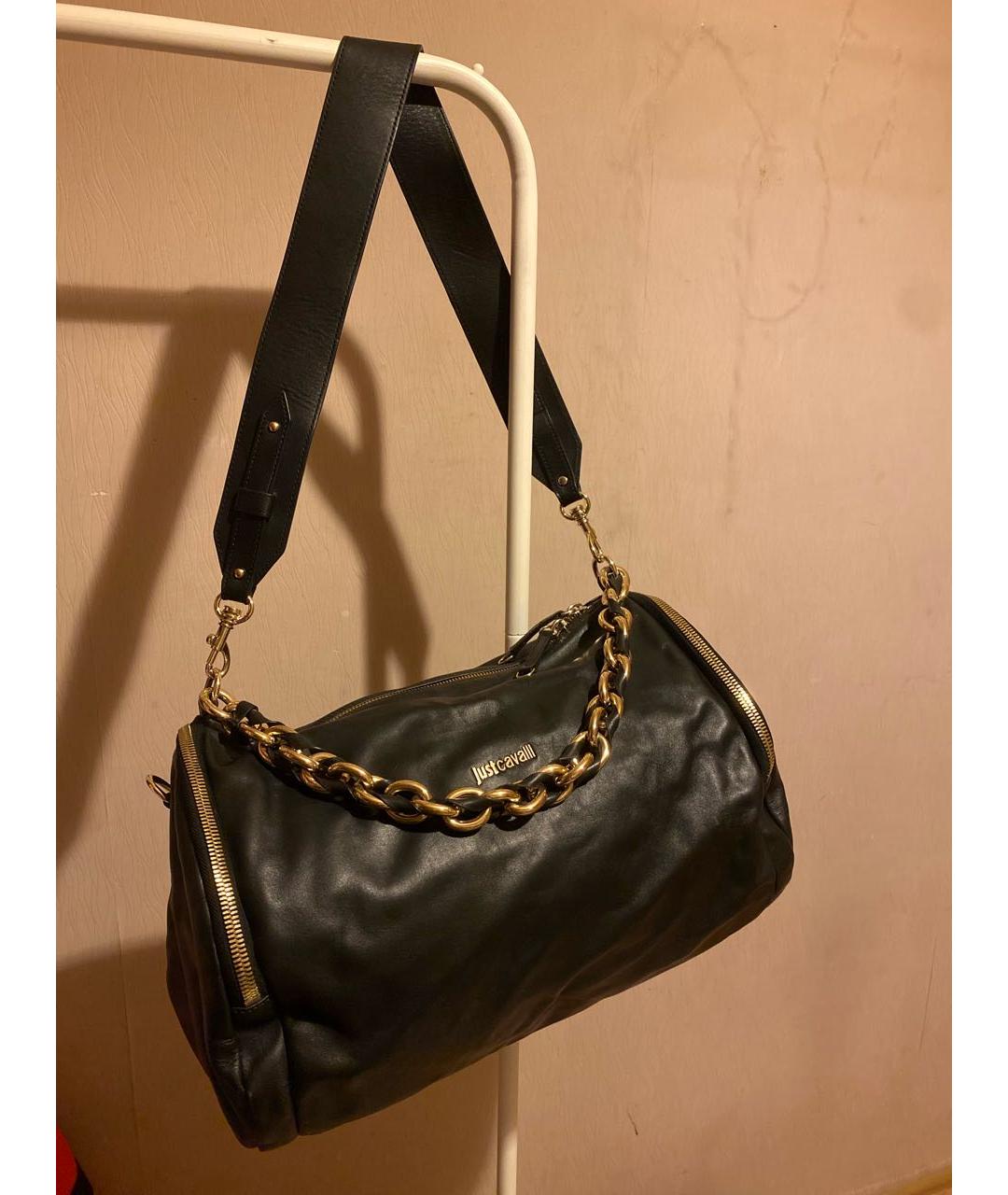 JUST CAVALLI Черная кожаная сумка через плечо, фото 5