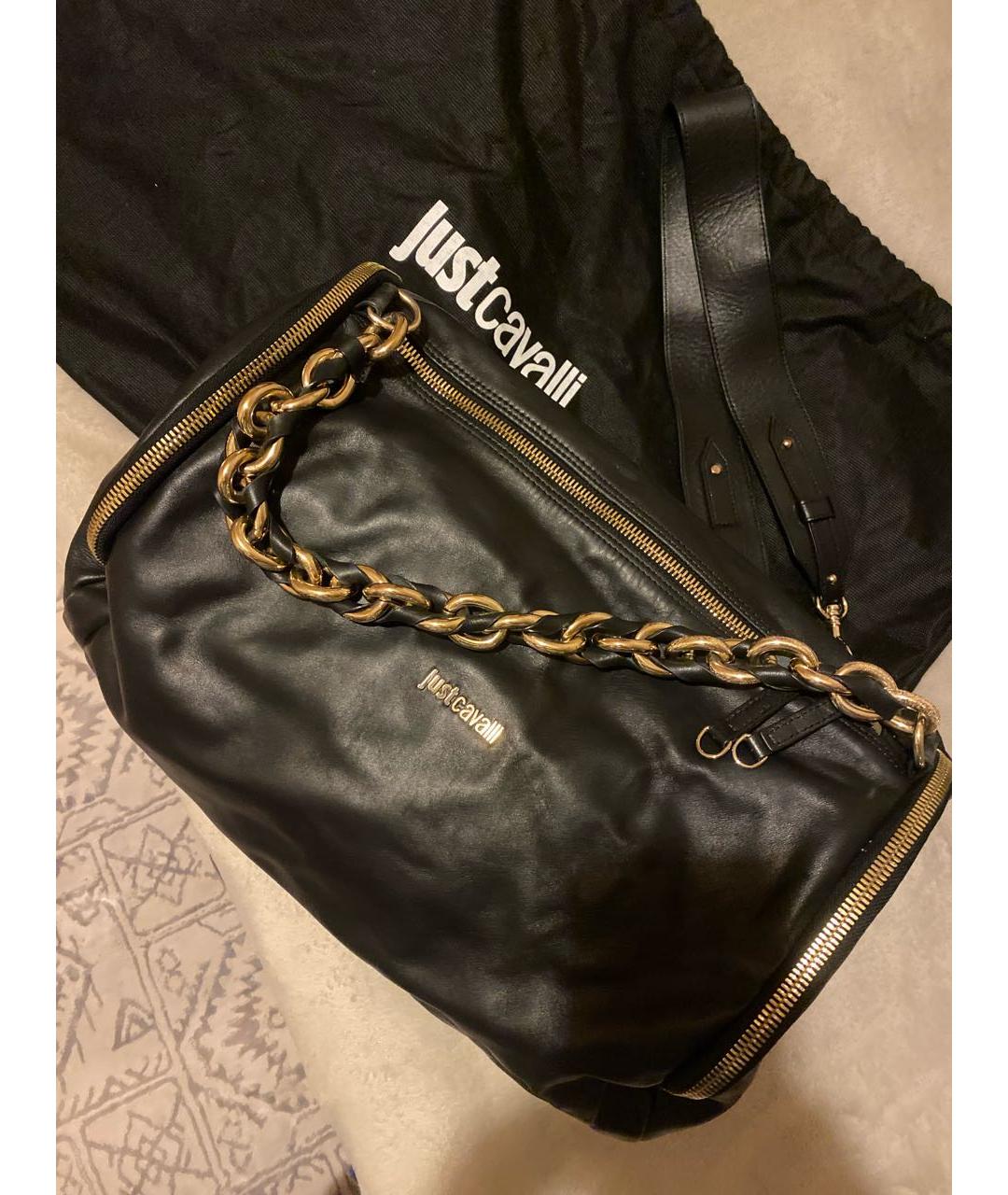 JUST CAVALLI Черная кожаная сумка через плечо, фото 8