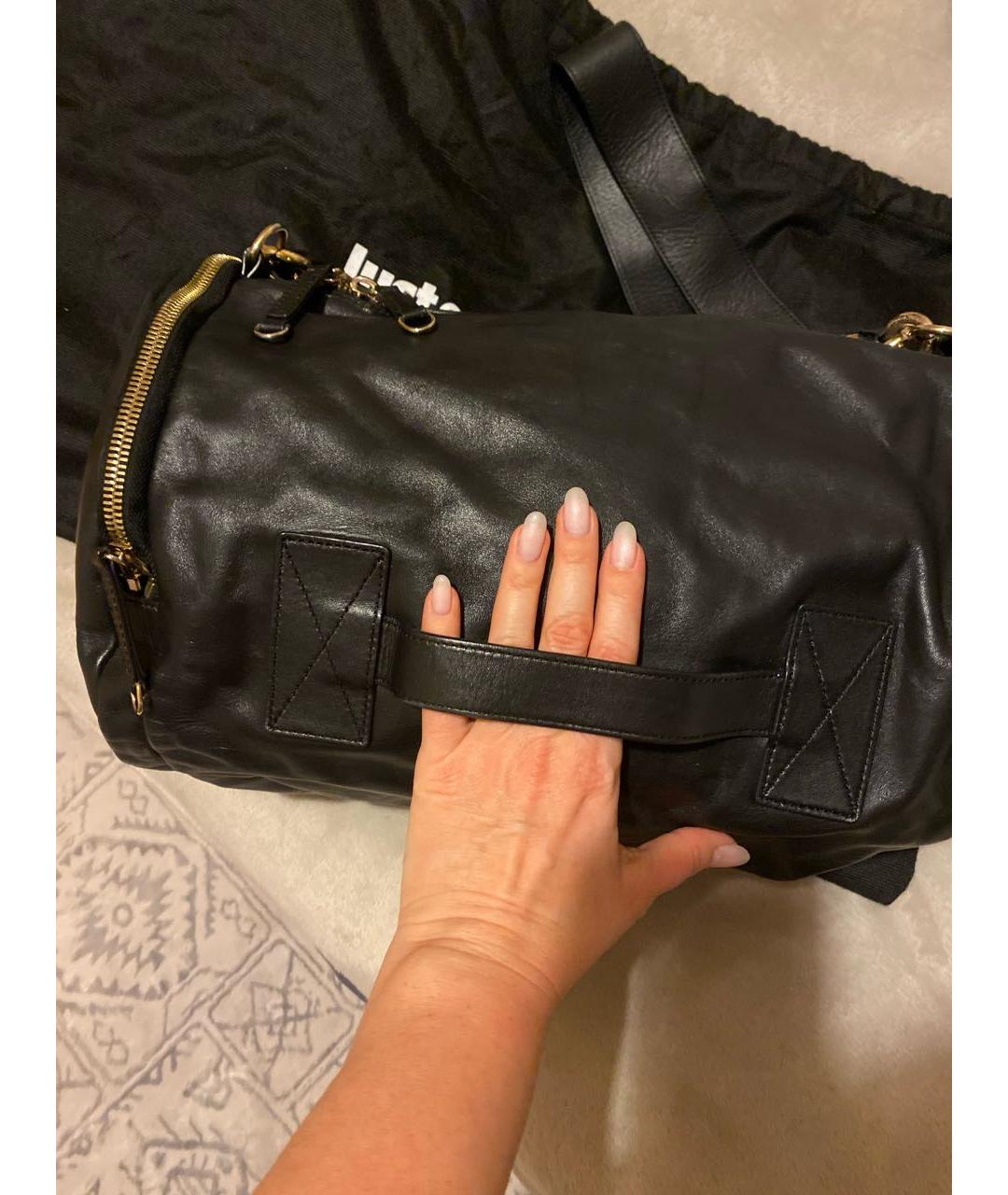 JUST CAVALLI Черная кожаная сумка через плечо, фото 4