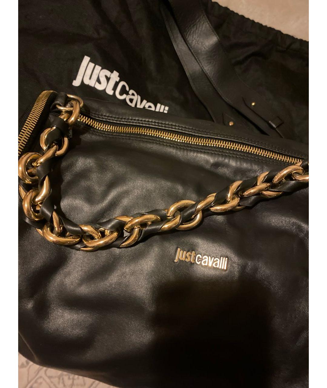 JUST CAVALLI Черная кожаная сумка через плечо, фото 3