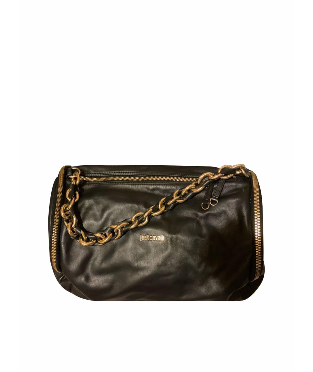 JUST CAVALLI Черная кожаная сумка через плечо, фото 1