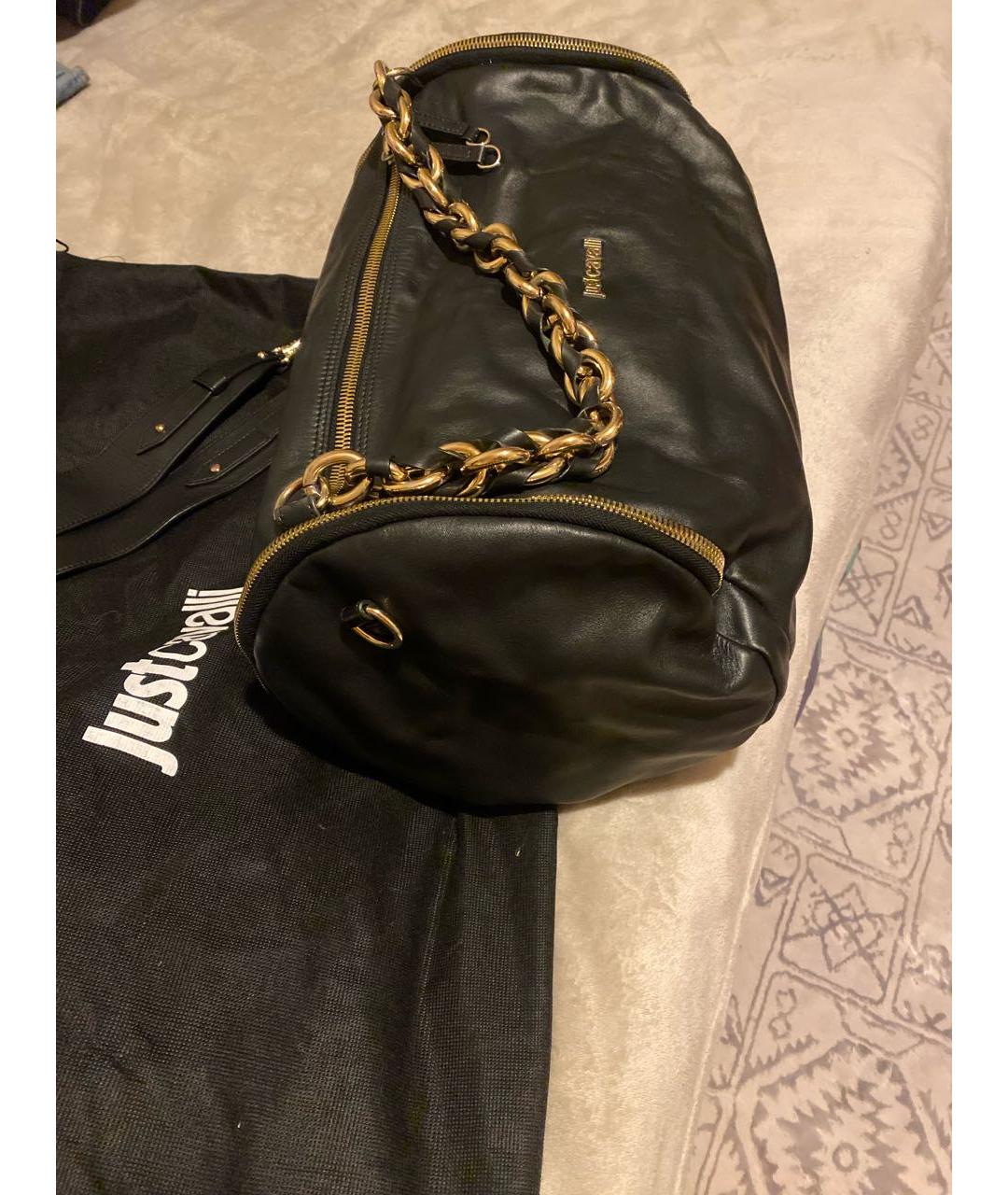 JUST CAVALLI Черная кожаная сумка через плечо, фото 2