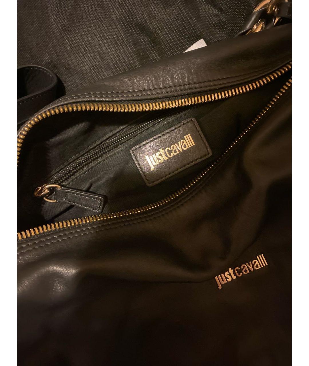 JUST CAVALLI Черная кожаная сумка через плечо, фото 6