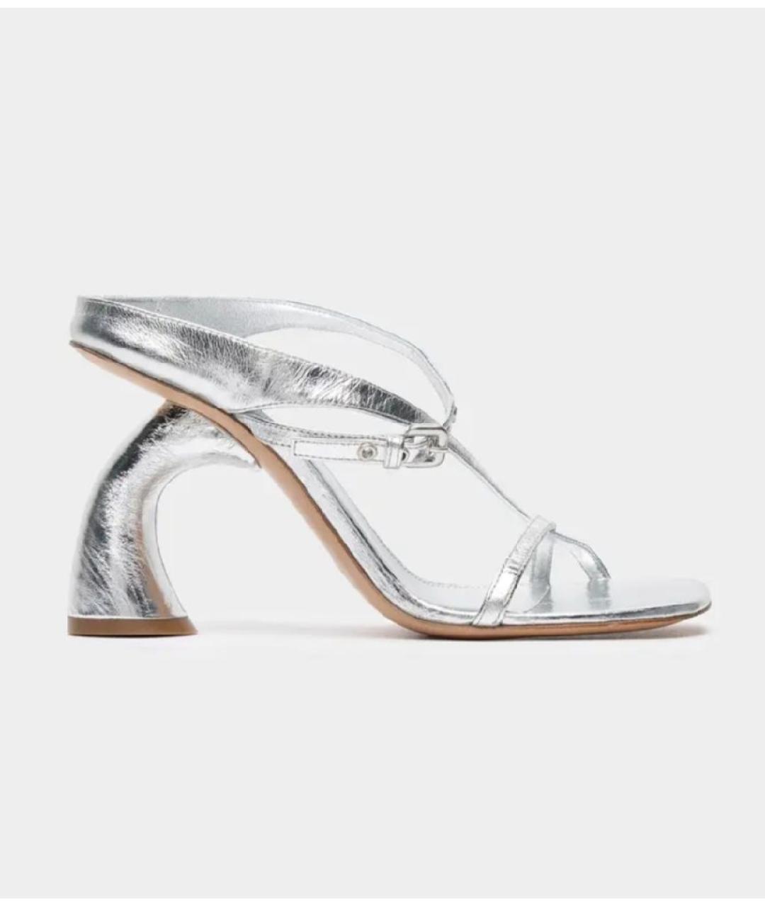 DRIES VAN NOTEN Серебряные кожаные босоножки, фото 7