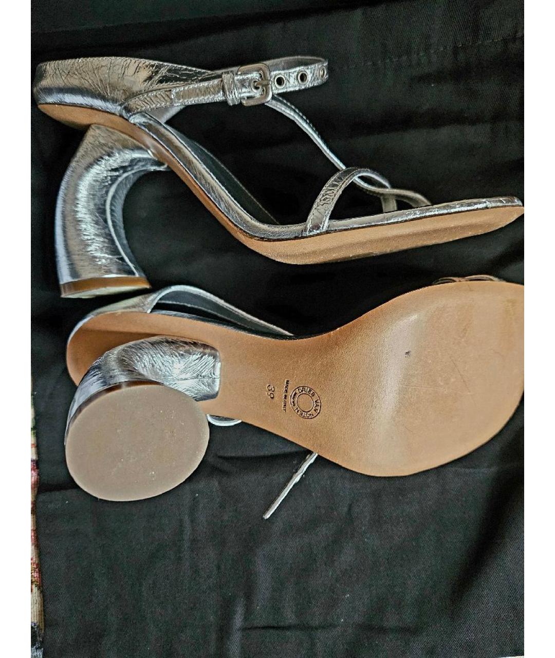 DRIES VAN NOTEN Серебряные кожаные босоножки, фото 4