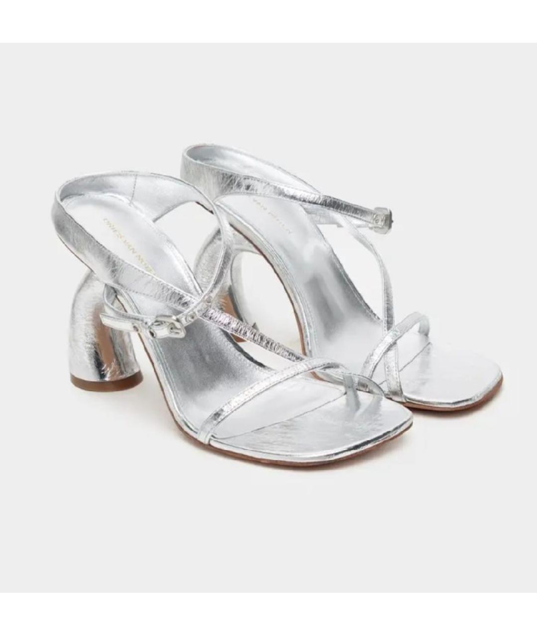 DRIES VAN NOTEN Серебряные кожаные босоножки, фото 2