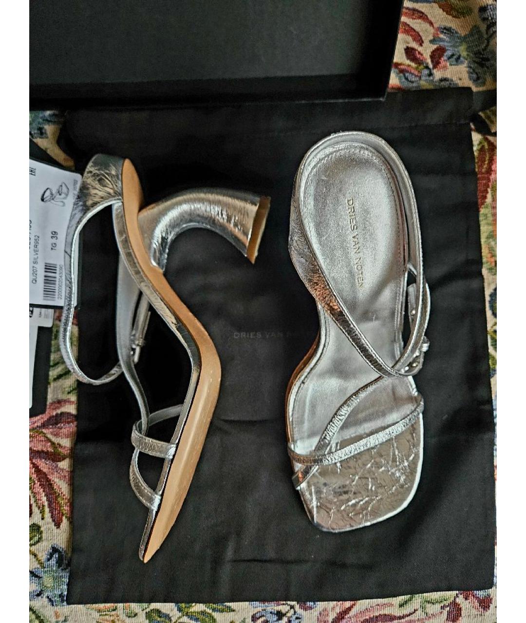 DRIES VAN NOTEN Серебряные кожаные босоножки, фото 6