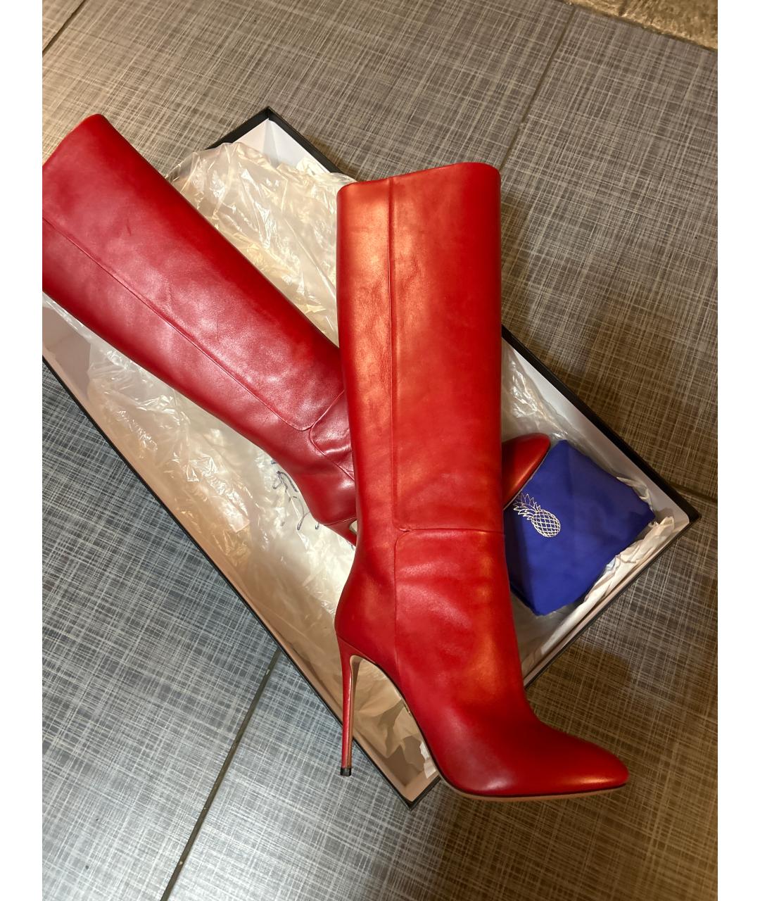 AQUAZZURA Красные кожаные сапоги, фото 6