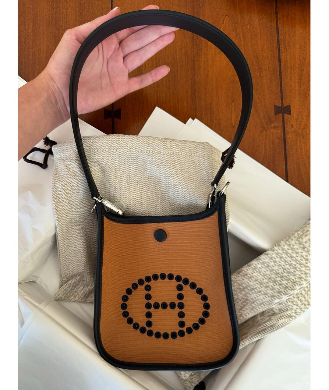 HERMES Коричневая тканевая сумка через плечо, фото 6