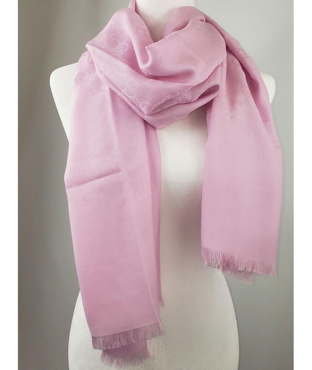 GUCCI Розовый шерстяной платок, фото 7