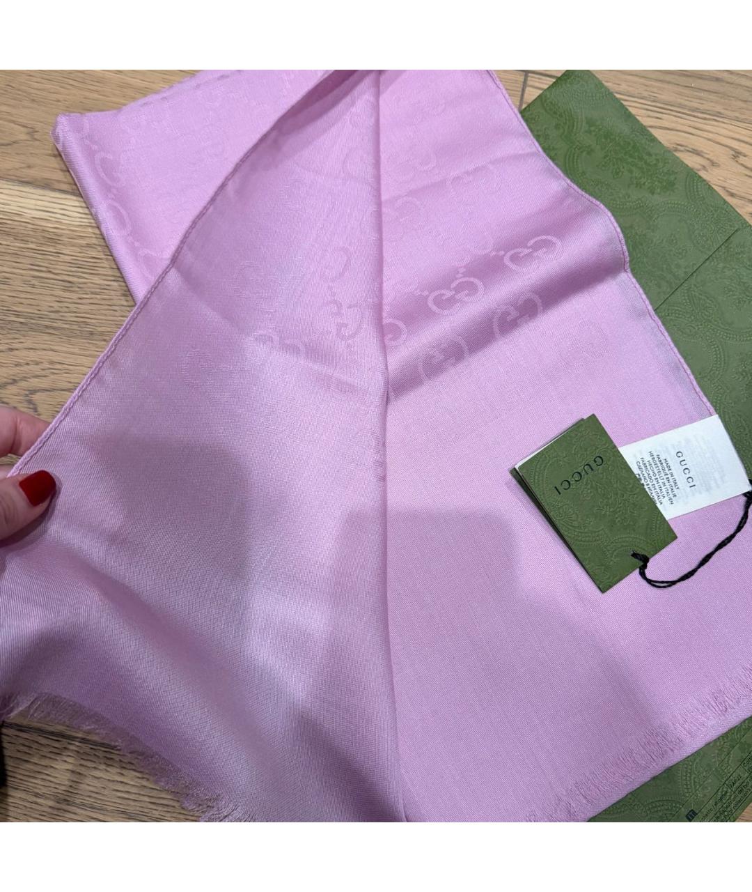 GUCCI Розовый шерстяной платок, фото 2