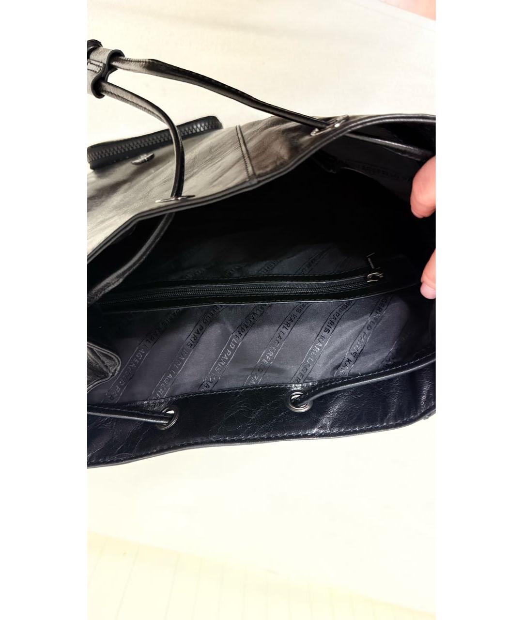 KARL LAGERFELD Черный кожаный рюкзак, фото 4