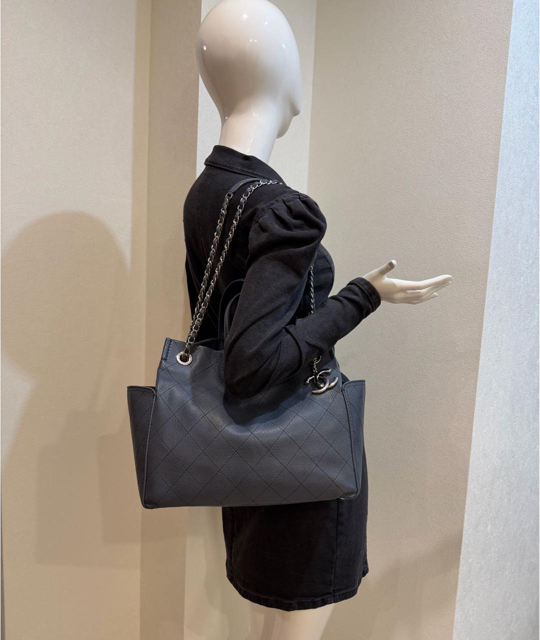 CHANEL Синяя кожаная сумка тоут, фото 5