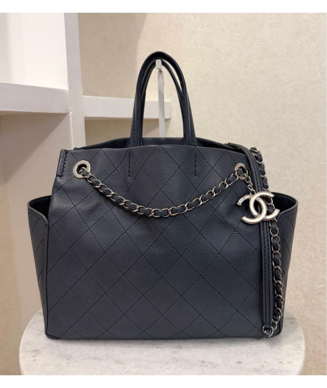 CHANEL Синяя кожаная сумка тоут, фото 3