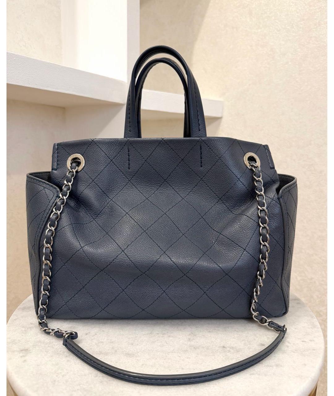 CHANEL Синяя кожаная сумка тоут, фото 4