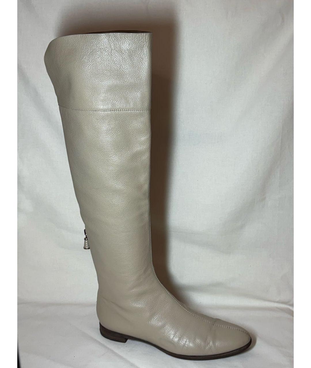 SERGIO ROSSI Бежевые кожаные ботфорты, фото 9