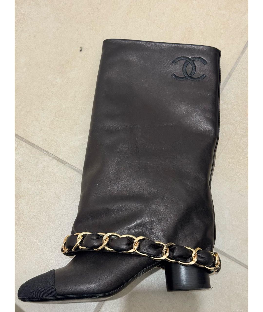 CHANEL Черные кожаные сапоги, фото 7
