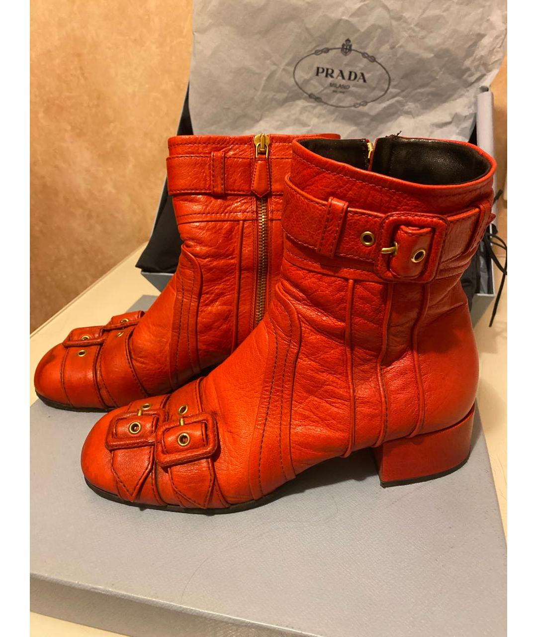 PRADA Красные кожаные ботильоны, фото 2