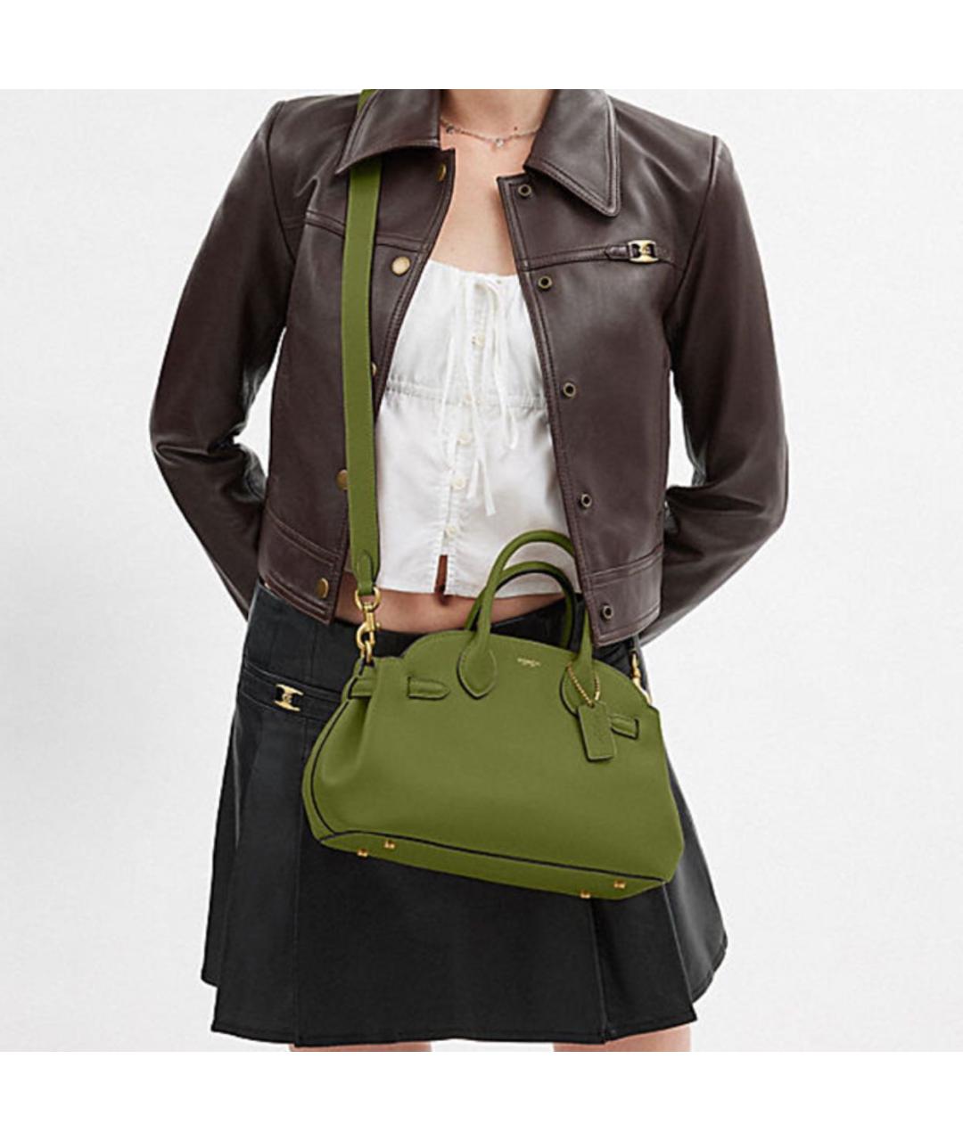 COACH Зеленая кожаная сумка с короткими ручками, фото 5