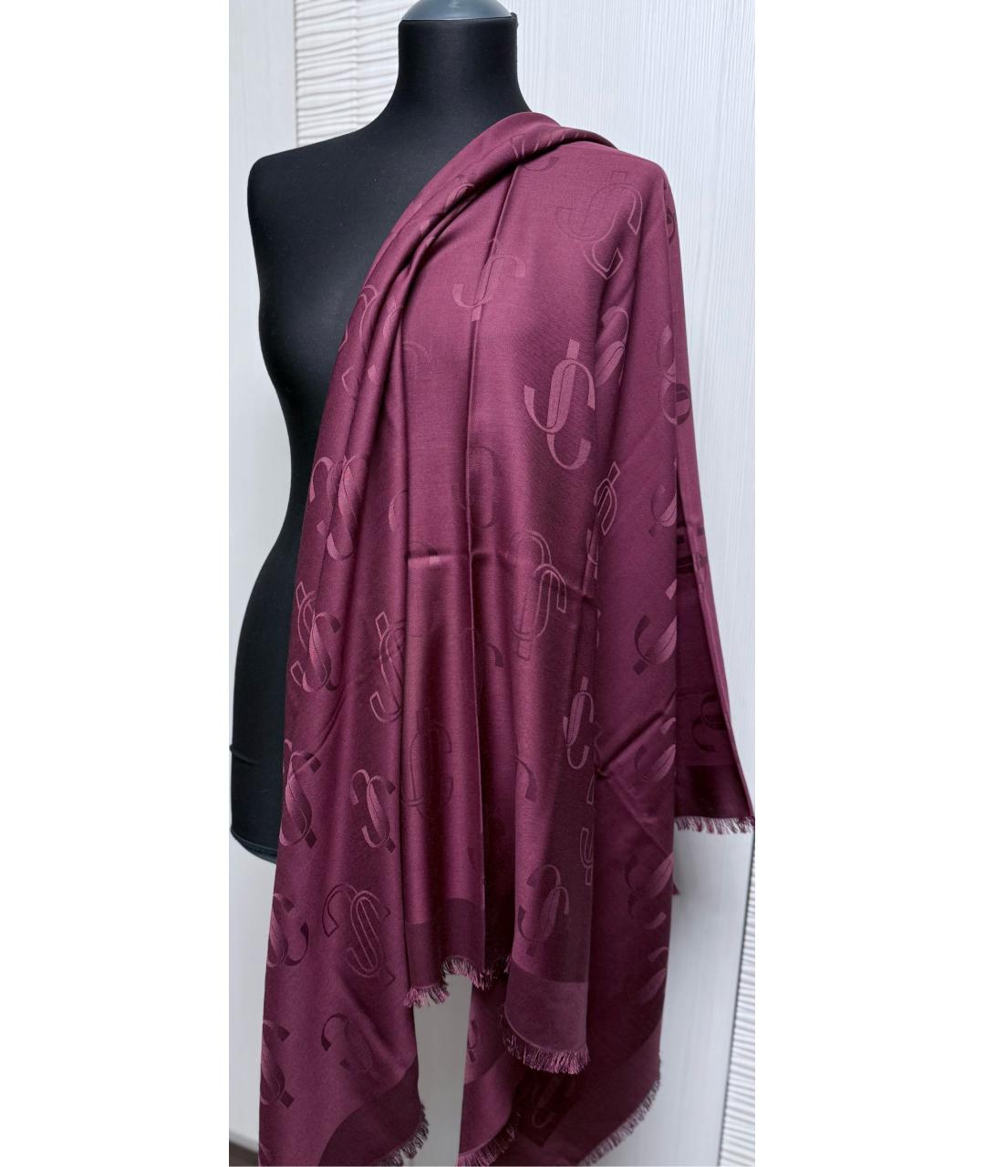 JIMMY CHOO Бордовый шерстяной платок, фото 6